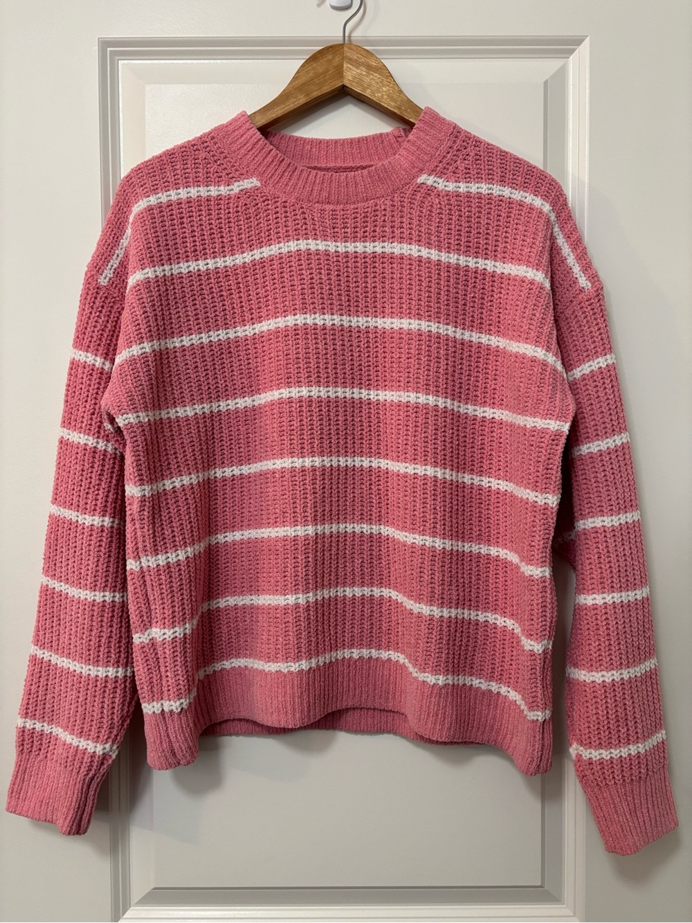 J. Crew Factory Pink Striped Knit Sweater, Size M